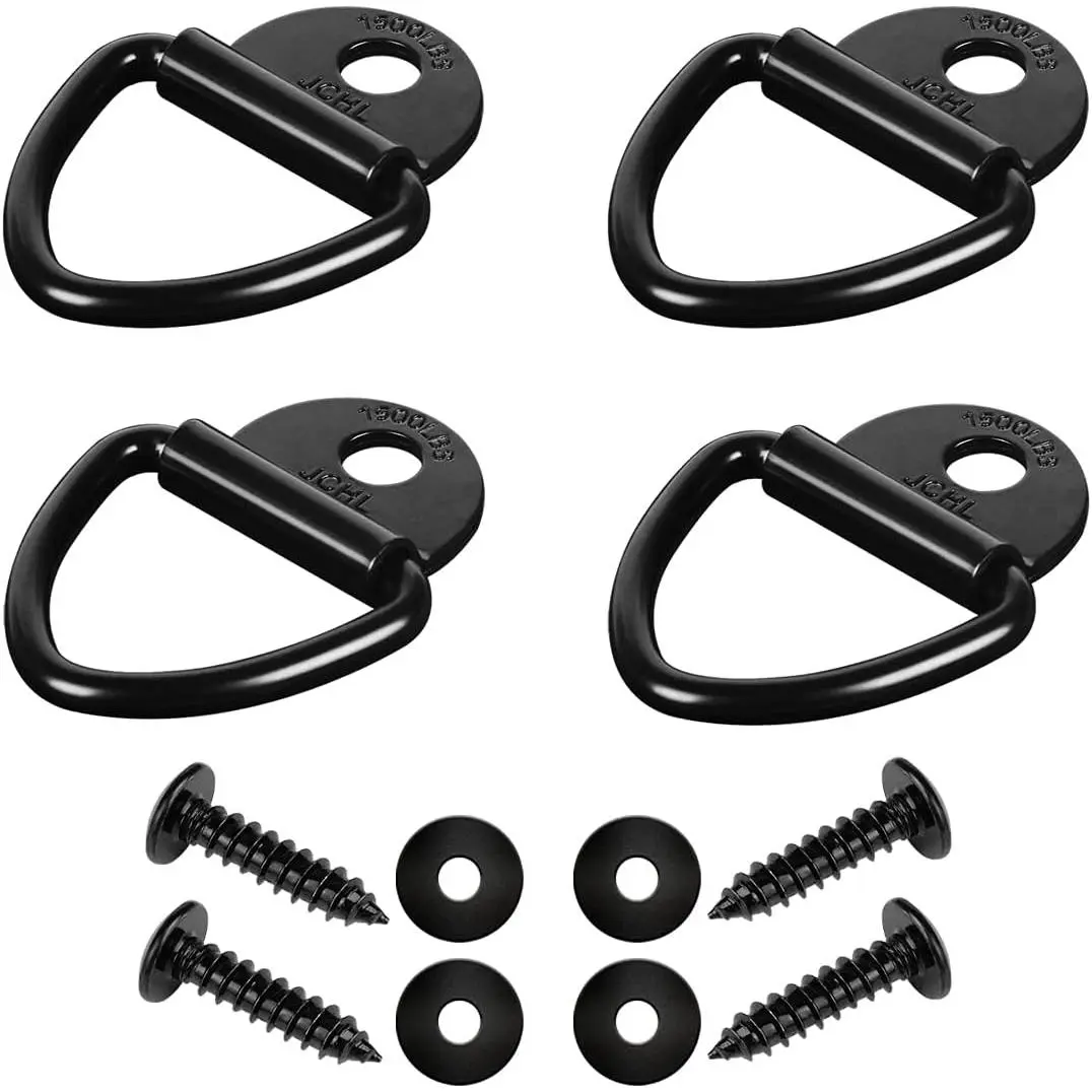 Cargo Tie-Down Anchors, 4PCS 2" Black Steel V-Ring Bolt On Trailer Cargo Rope Bolt on Surface Mounting Clip Truck Load Anchor Point Lashing Ring for Trailers Trucks Warehouses