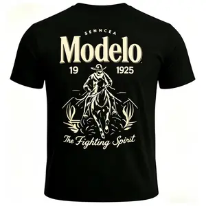 [ Cotton]Summer t shirtRetro Modelo Beer Cowboy T-Shirt 1925 The Fighting Spirit - Western StreetwearStreetwearTshirt OversizedTee