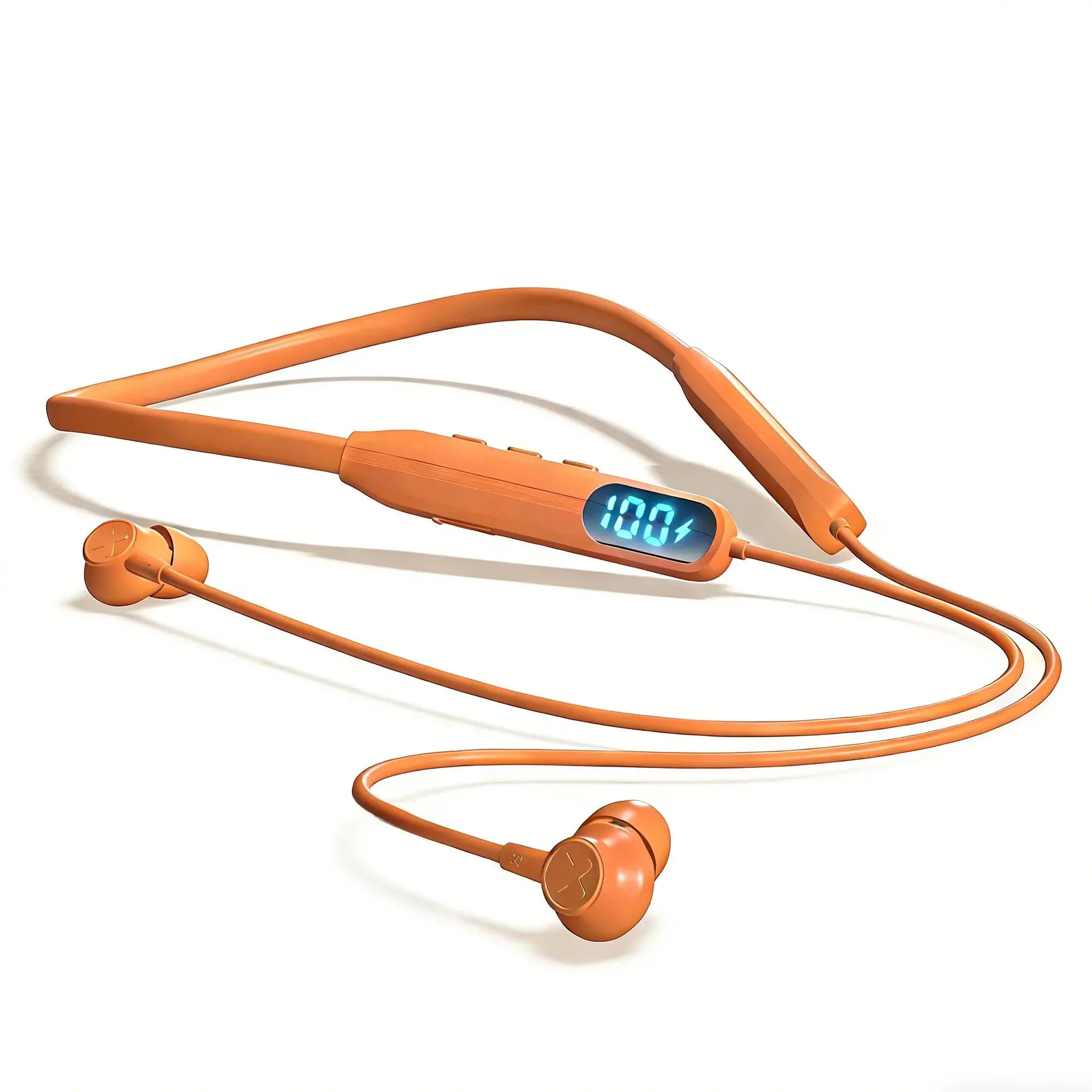 Wireless Neckband LED Display In-Ear Earbuds - Bluetooth 5.3 MP3 Headset with Silicone Magnetic Circle Ear Tips, 38ms Low Latency, 72H Playtime, Mic, Plastic Charging Case, ENC, ANC, Smart Voice Assistant, Water Resistant for Gym, Gaming