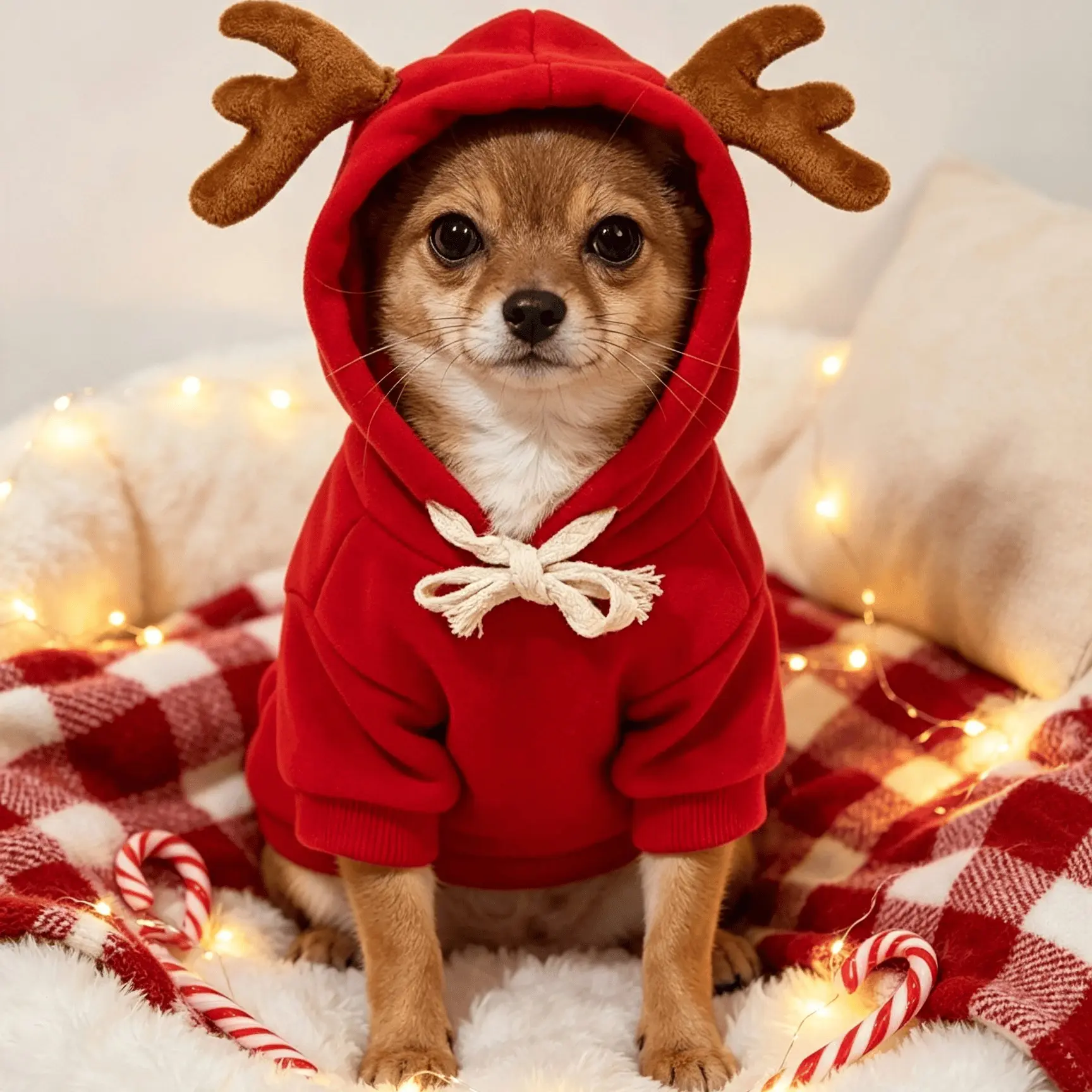 1 cute Christmas reindeer-patterned pet hoodie, a cozy hooded sweatshirt for dogs and cats, featuring a back pocket—perfect as an autumn and winter pet outfit for holidays, parties, or everyday wear, ideal as a Christmas gift