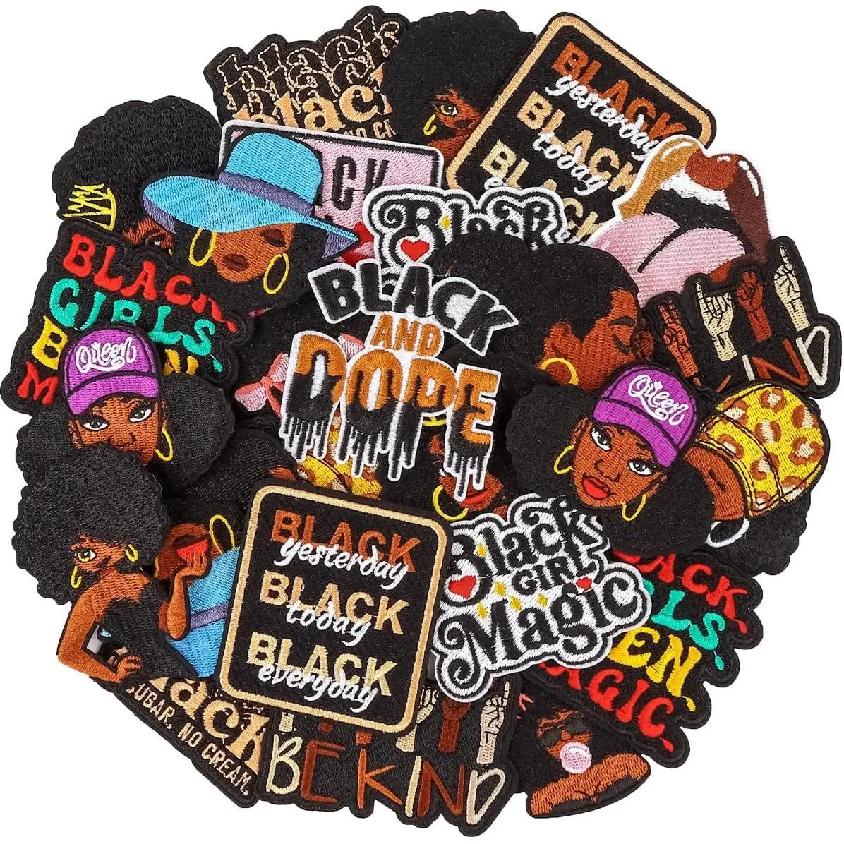15PCS Black Girl Iron On Patches Cute Afro Girl Sew On Inspirational Melanin Appliques Decor for Clothing Jackets Jeans Backpacks Trucker Hats Bags for Kids Adults