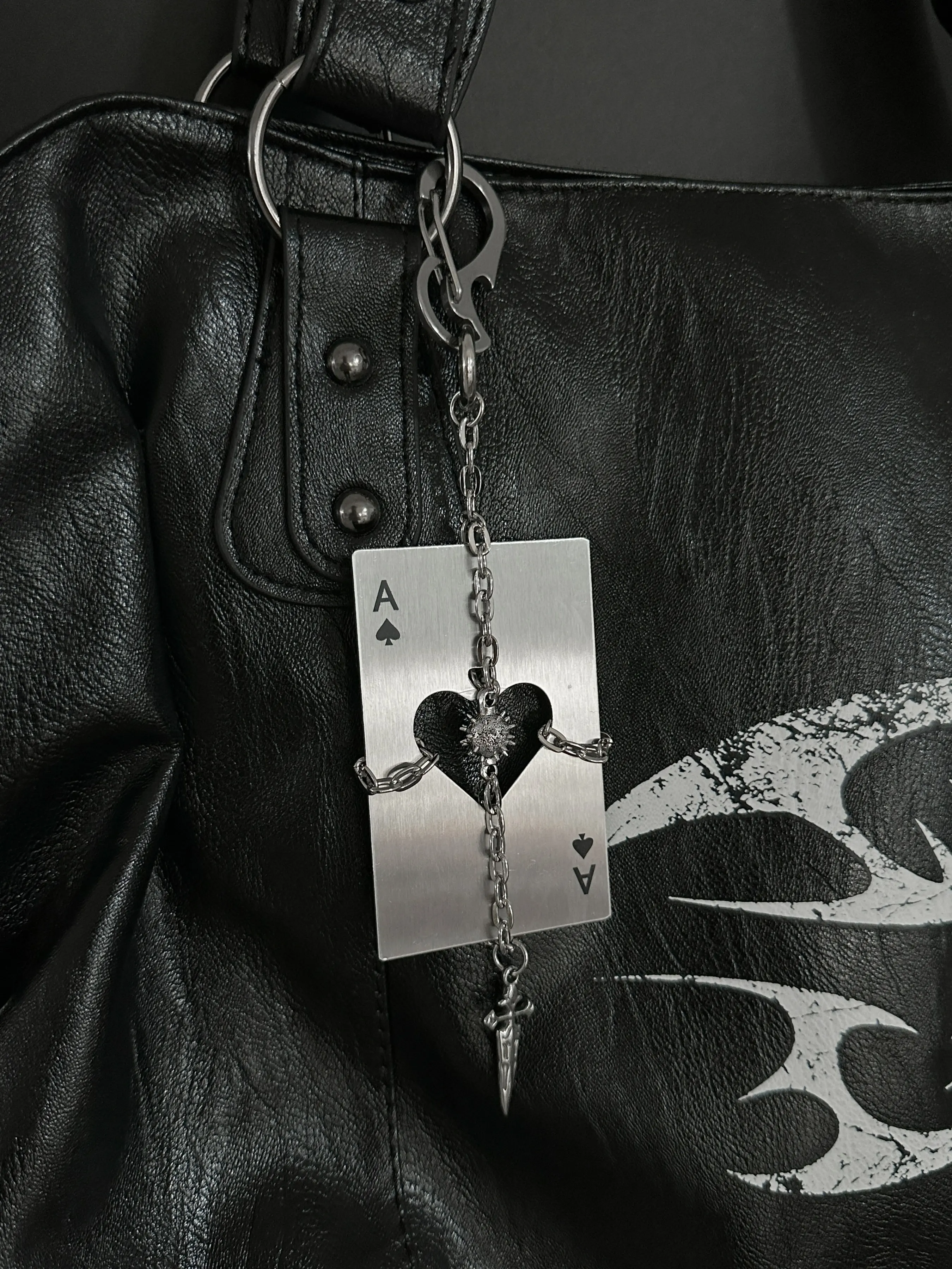 Ace Metal Keychain, Gothic Chain Cross Pendant, Trendy Waist Belt Accessory, Streetwear Gothic Bag Charm, Punk Style