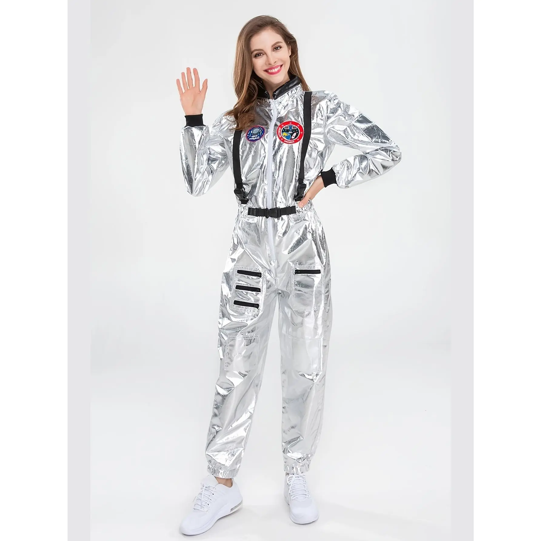 [Astronaut Jumpsuit Costume] Women'S Spacesuit Jumpsuit Halloween Cosplay Makeup Performance Outfit Future Tech Space Travel Stage Play Costume Carnival Christmas Street Dance Performance Jumpsuit Holiday Party Dress