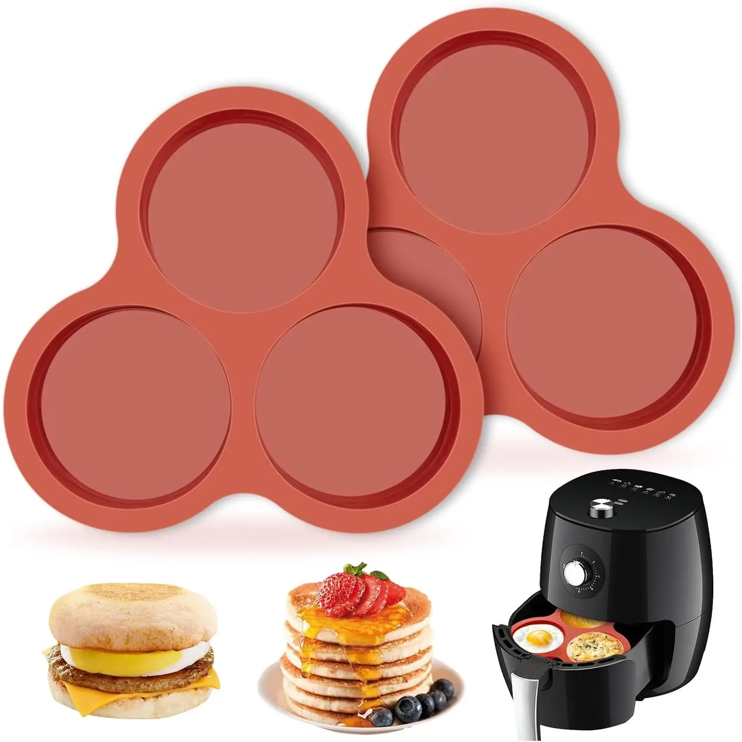 Air Fryer Egg  Mold, 4 Inch, 2 Pack | Round Egg Bites Molds, Air Fryer Baking Pan, Non Stick, For Breakfast Sandwiches, Hamburger Buns, Pancake,  Muffin Tops