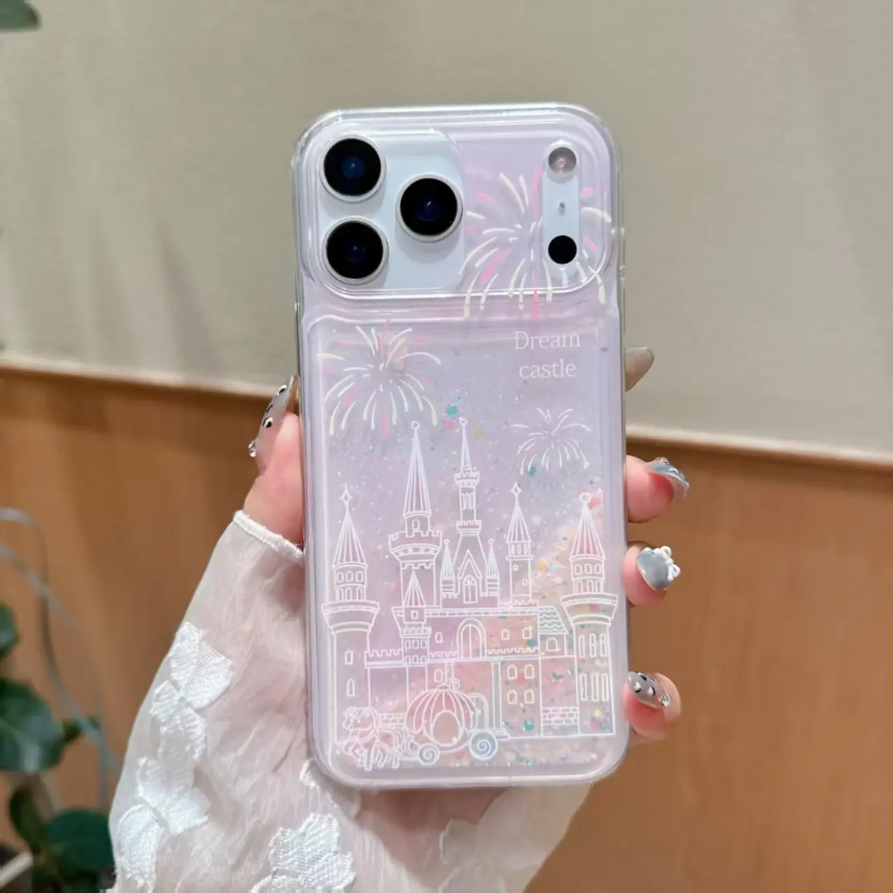 Ins wind-activated night light fireworks castle flow sand suitable for iPhone 18PROMAX/17promax phone cases, 17pro shockproof night light phone case, 17/15/14/13/12/16promax/16pro creative cartoon 15promax protective covers.