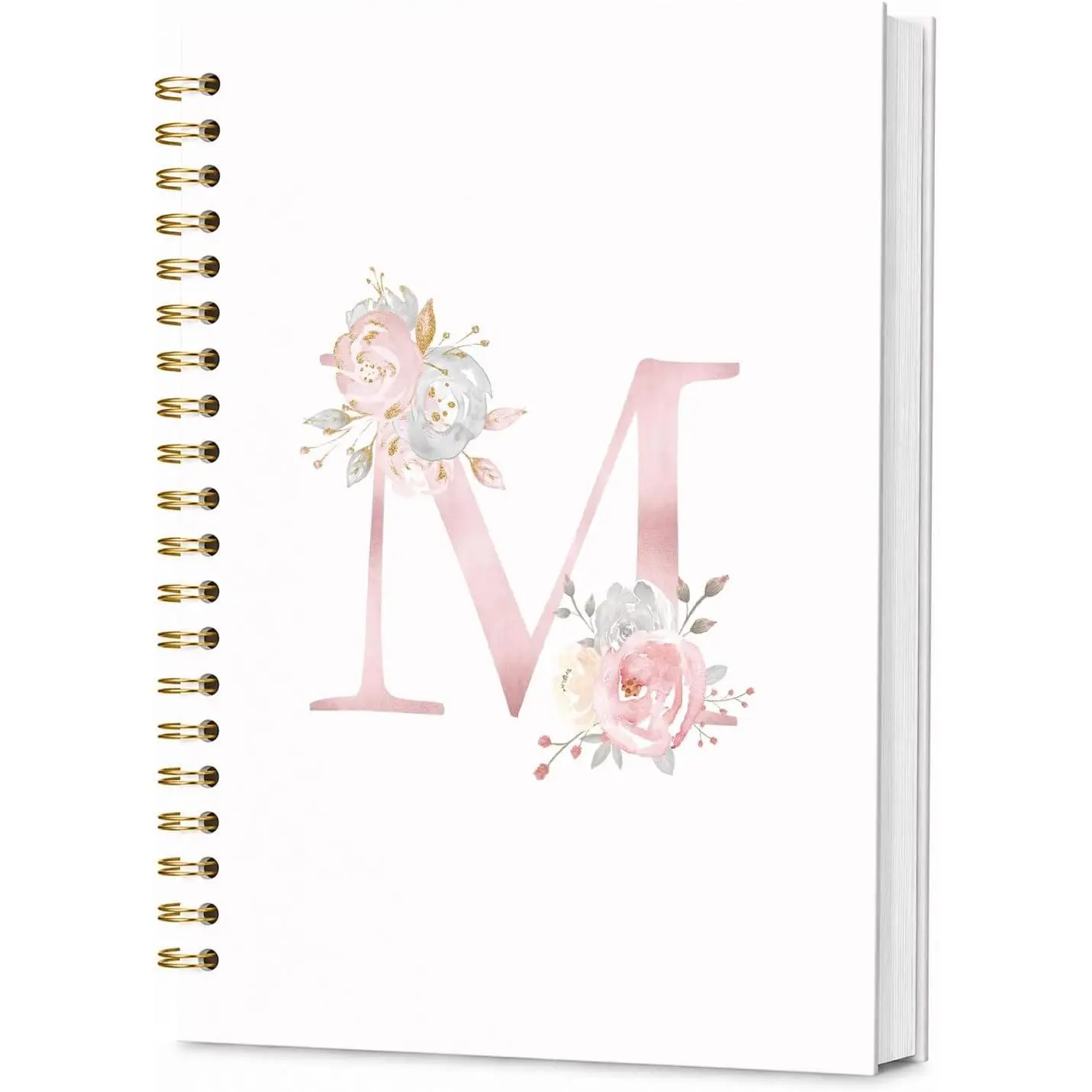 Presonlized Floral Initial M Notebook, Cute Custom Notebook for School Work Office Girls, Personalized Monogrammed Gifts for Women,Monogrammed Notebook for Women Teen Girl, 5.5 x 8.3