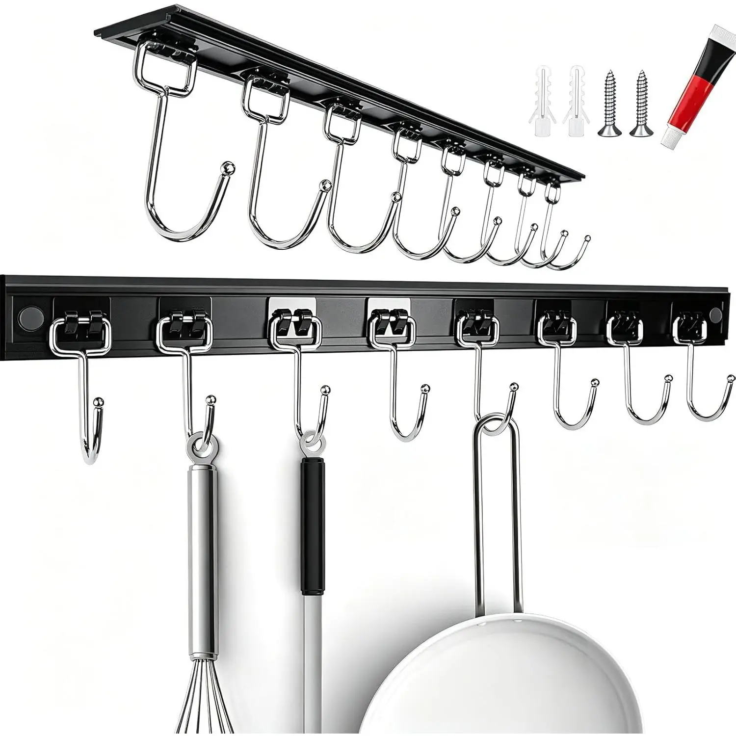 2PCS Utensil Racks with 8 Hooks 17 Inch Kitchen Utensil Holders Hanging Utensil Rack Multifunctional (17 inch)