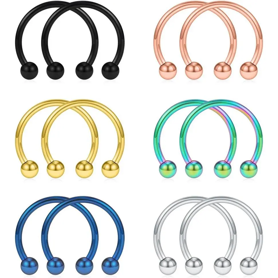 12 count 10-14mm Stainless Steel Nose Horseshoe Hoop Rings Eyebrow Lip Ear Tragus Septum  Hanger Retainer 16G 14G 12G