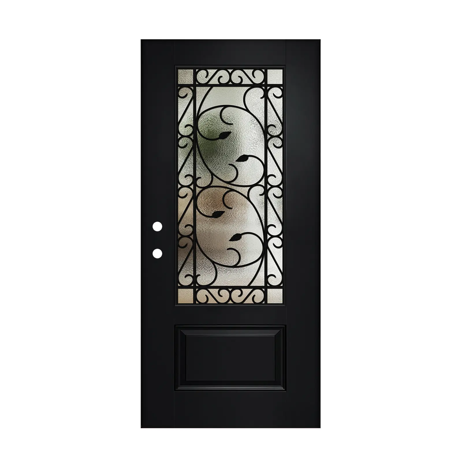 ARCH 36x80 Textured Fiberglass Entry Door Slab, 3/4 Lite Wrought Iron Low-E Glass, Right Hand Inswing, Black, Polyurethane Foam Core, Modern American Luxury Design for Garden & Outdoor Home Improvement Use
