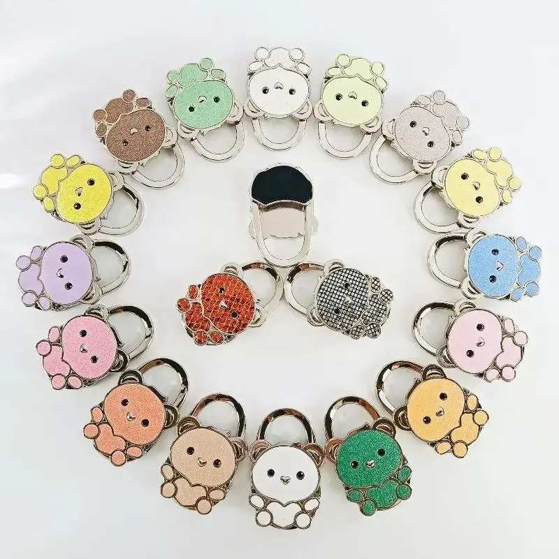 Cute Bear Metal Purse Hook - Foldable Carry Purse Hook, Portable Adhesive-Free Desk Bag Accessories, Sturdy Bags Holder for Office & Travel, Purse Hooks