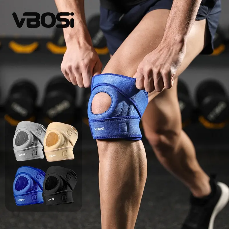 VBOSI 1-Piece Adjustable Open-Patella Knee Support with Wraparound Straps, Breathable Lightweight Sports Patella Stabilizer Knee Brace for Men and Women, Suitable for Running, Basketball, Squats, Cycling, Gym Training and Daily Workouts