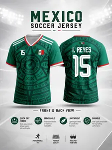 Mexico 2026 Men's Soccer Team Green Aztec Jersey - Quick-drying Fabric Sportswear - Fan Apparel - Breathable and Lightweight T-shirt