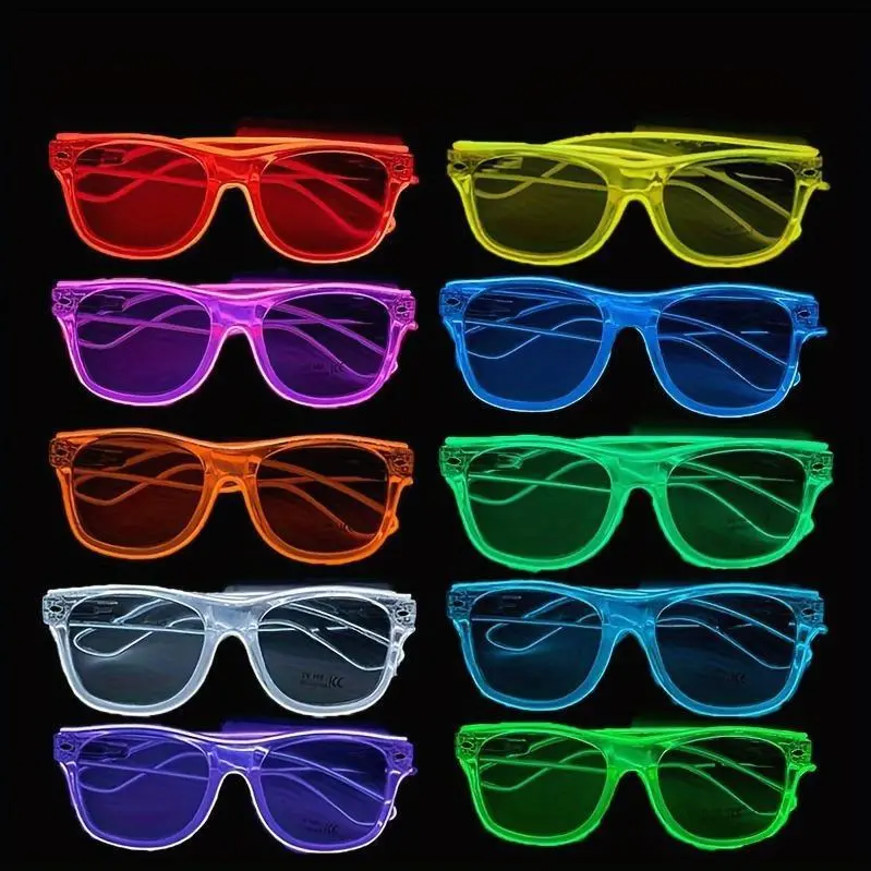LED Light-Up Glasses - Party Favor, EL Wire Flashing Decorative Eyewear for Nightclub, Rave, Disco Parties & Events - Plastic Material, AA Battery Powered (Not Included), 2 Battery Capacity, Featherless - Multi-Pack Halloween&Christmas for Christmas