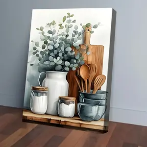 1 piece of French country farmhouse canvas art, featuring Easter eggs and daisies - natural wood frame, ready to hang, perfect for kitchen, living room, or bedroom decor, ideal gift for Easter and housewarming, rustic farmhouse decoration