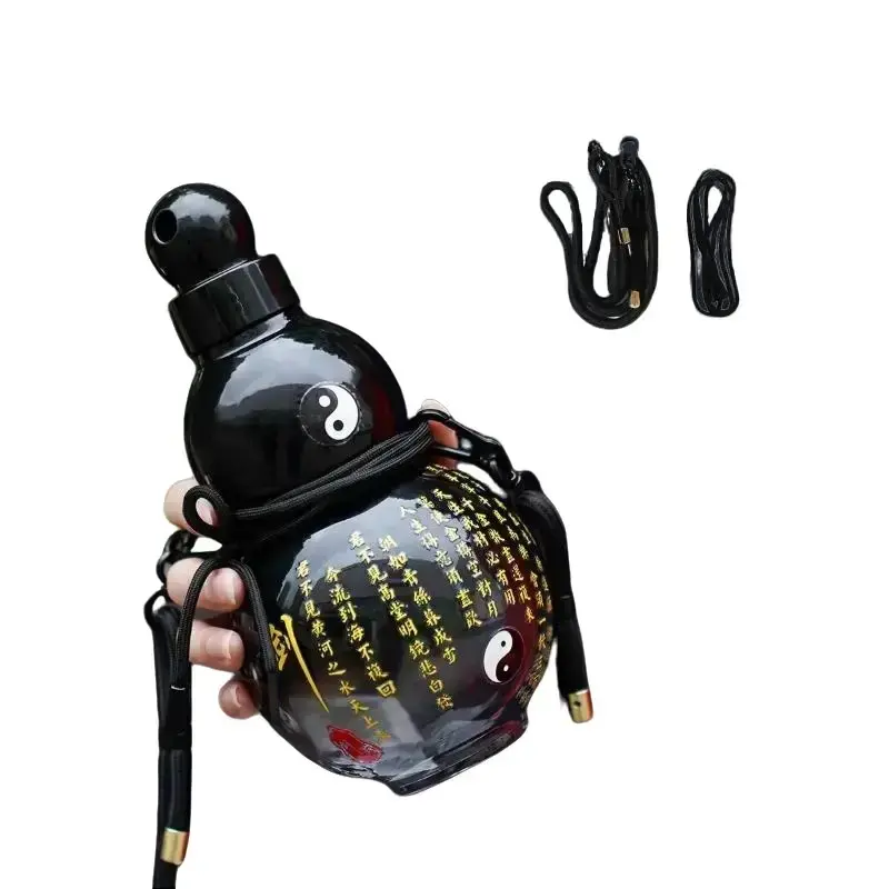 32oz/1000ML Gourd-Shaped Water Bottle with 3D Stickers, Cup Lid, Carry Strap, Leakproof Lightweight Reusable Large-Capacity Hydration Jug, Ideal for Outdoor Sports, Gym Use
