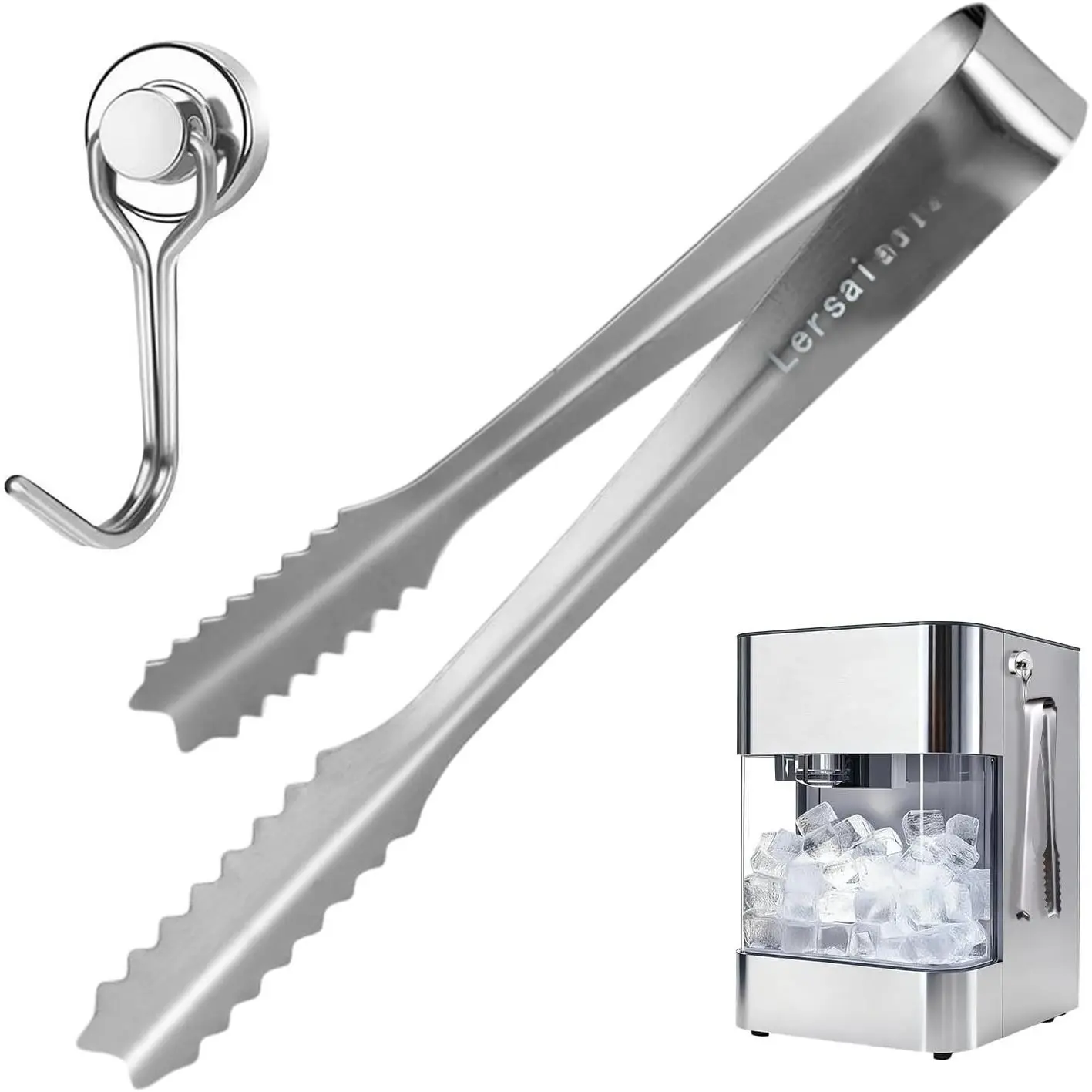 Stainless Steel Ice Tongs for  Ice Balls and  Cubes with  Hook -8.5 inch Ice Tongs for , Kitchen, Bar Use, Design for Ice Bucket, Fridge, for Opal 2.0 Maker