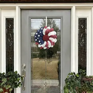 Creative new big blue, white and red wreath for the 250th anniversary of the National Day of the United States, red, white and blue wreath for Independence Day of the United States, flat wooden mesh fried dough twisted wreath