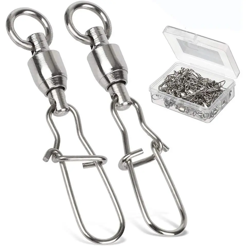 Duo Lock Snap Fishing Swivels Stainless Barrel Swivels Fishing Lure Snap Swivels Ball Bearing Swivels Fishing Tackle for Saltwater Fishing Freshwater Fishing