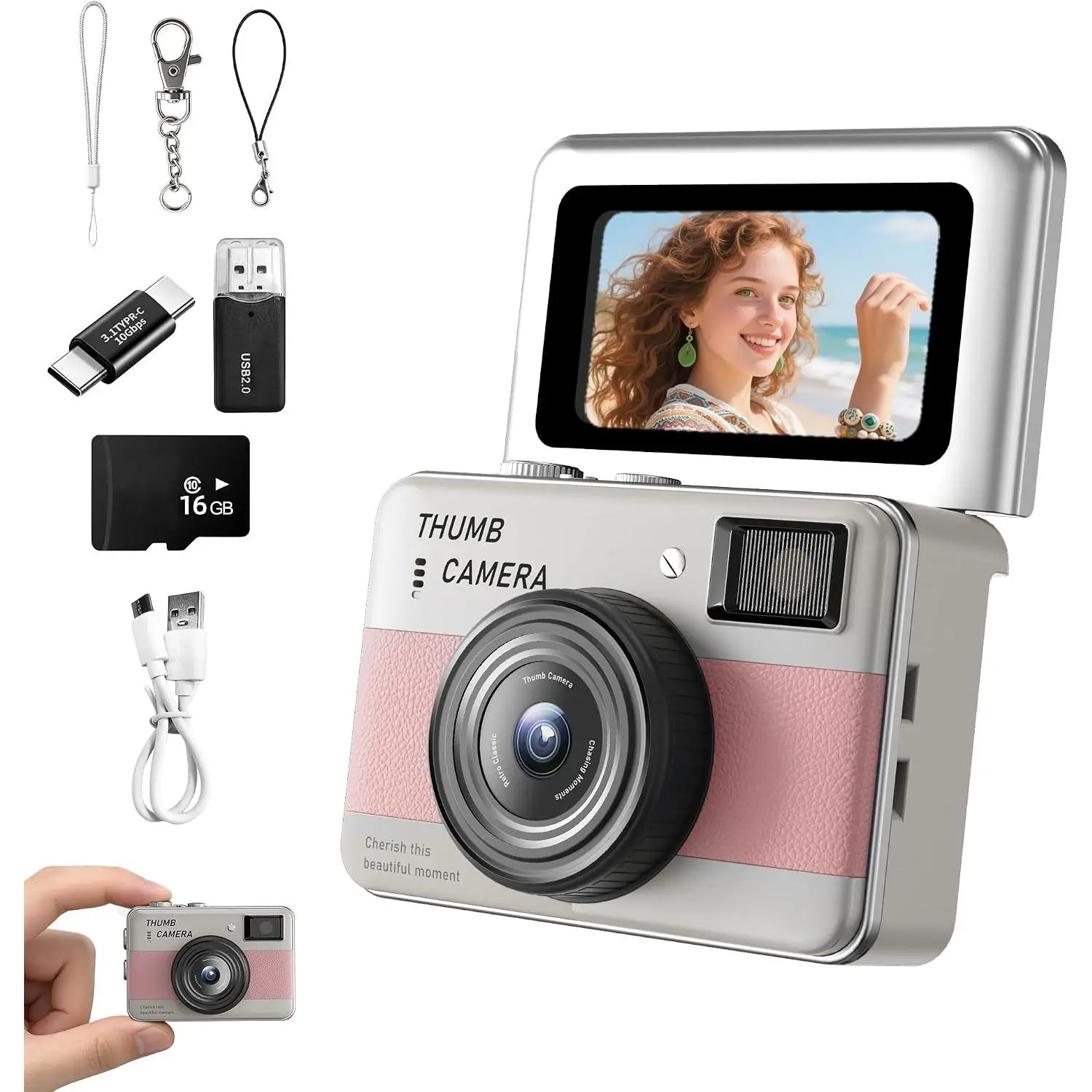 Camera -  Thumb Camera, 1.-inch Flip Screen | Multiple  & Recording Modes | Portable Digital Camera with SD Card for Travel, Party | Ideal Fashion Pendant