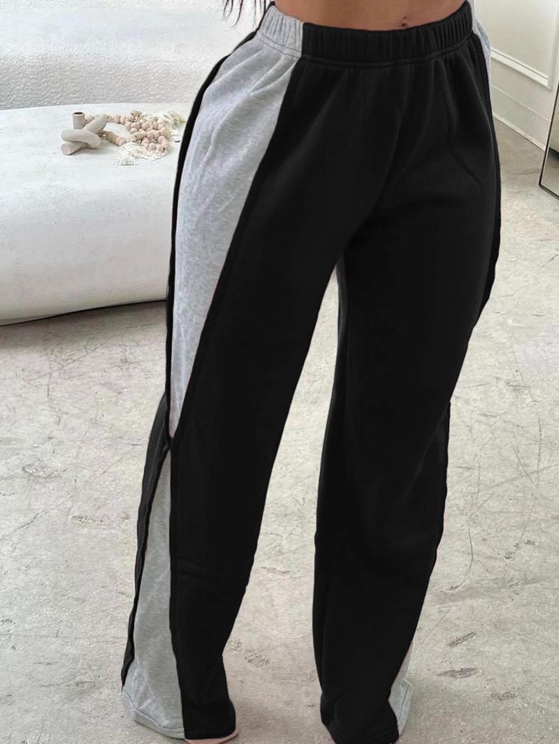 Women's Colorblock High Waist Wide Leg Sweatpants, Pants for Women, Streetwear Clothes Women, Casual Comfortable Elastic Waist Trousers for Daily Outdoor Wear, Lady Bottoms for Fall & Winter, Womenswear, Fall Outfits, Downtown Girl Clothes