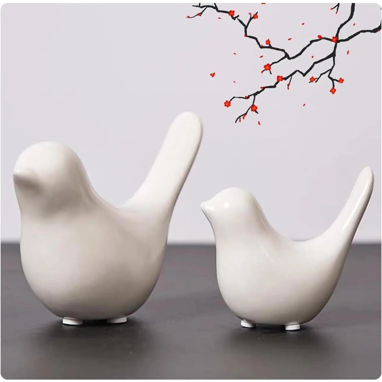 Ceramic Bird Figurines  Decor Statue Set of 2,White Birds | Shelf Decor, Modern Sculpted Design, 3 Colors , Smooth Finish, Tabletop Accent, Bird Decor