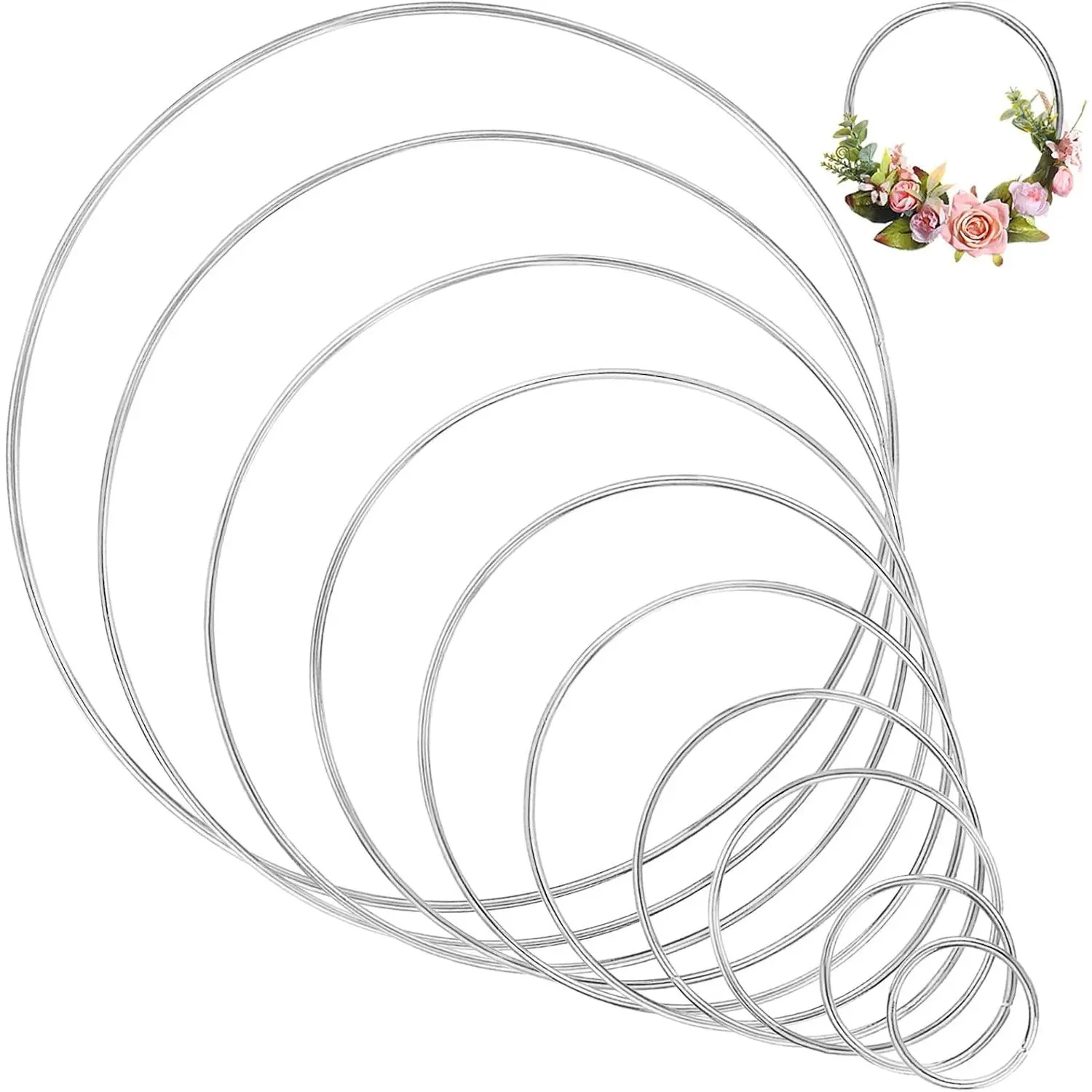 Metal Craft Hoops Dream Catcher Rings Steel Macrame Rings Floral Hoops for Making Wedding Wreath, Dream-Catchers, Macrame DIY Projects, 10 count in 10 Different Sizes()