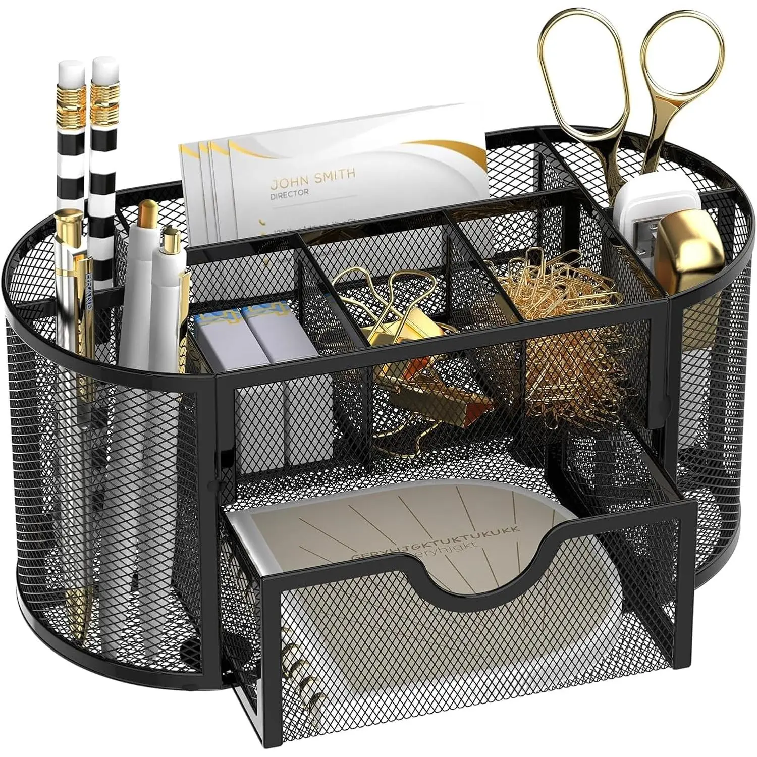 Mesh Desk Organizer, Desk Accessories & Workspace Organizers with Drawers, Pencil Holder for Desk with 9 Compartments for Office Supplies, School, Classroom, 8.6 x 4.3 x 4.1 Inch, Black