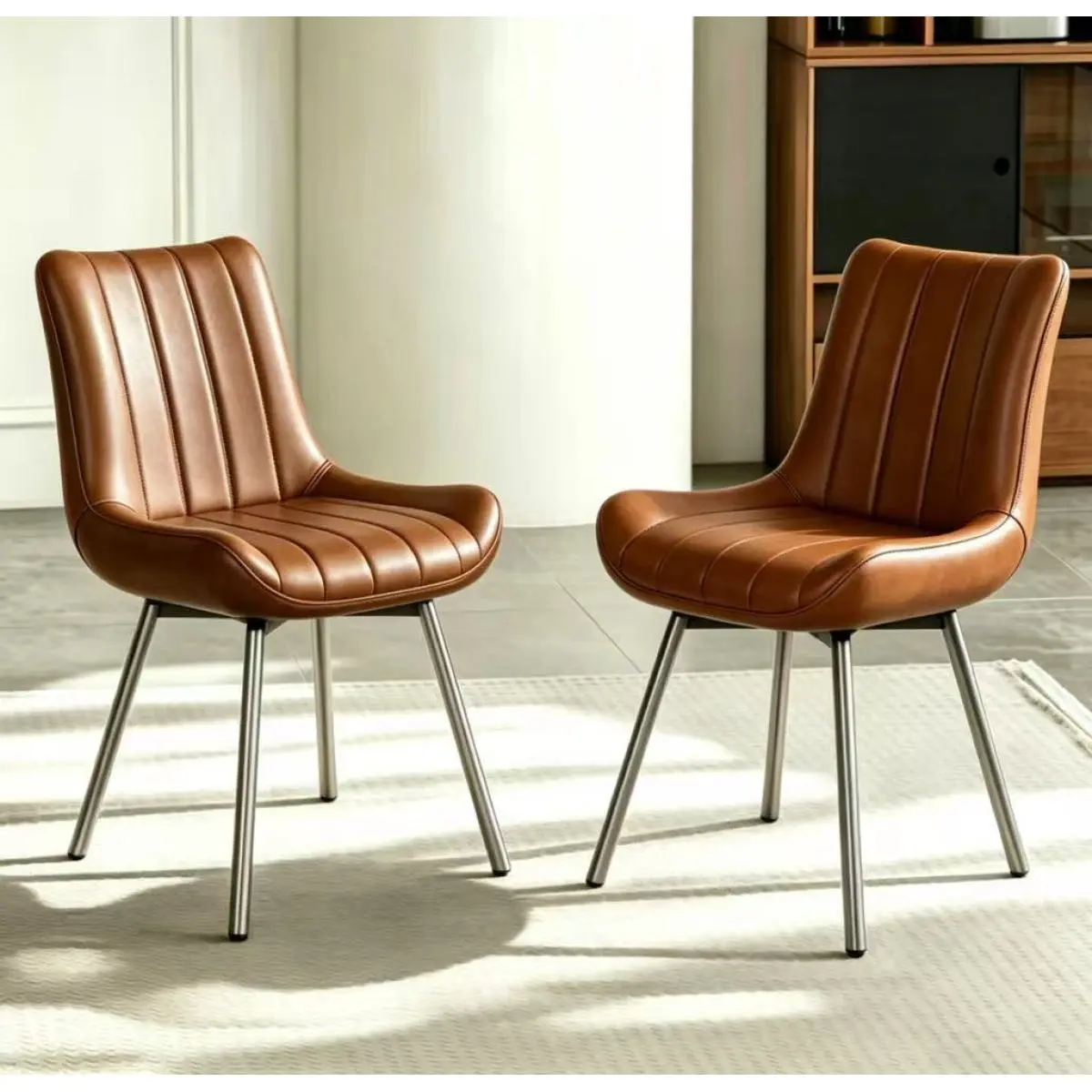 Fahuac 2-Piece Armless PU Leather Dining Chairs (2 Seats), Modern Brown Indoor Kitchen Seating with PU & Metal Build, Breathable Material Construction, Easy-Clean Waterproof Surface, FSC-Certified Frame, 300-349 Lb Capacity, Assembly Required
