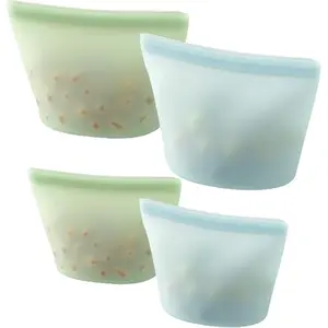 4 Pack Reusable Silicone Food Storage Bags, Leakproof Stand-Up Freezer Bags, Microwave & Dishwasher Safe, for Meal Prep, Snacks, Baby Food – 2 Large (34 oz) + 2 Medium (17 oz)