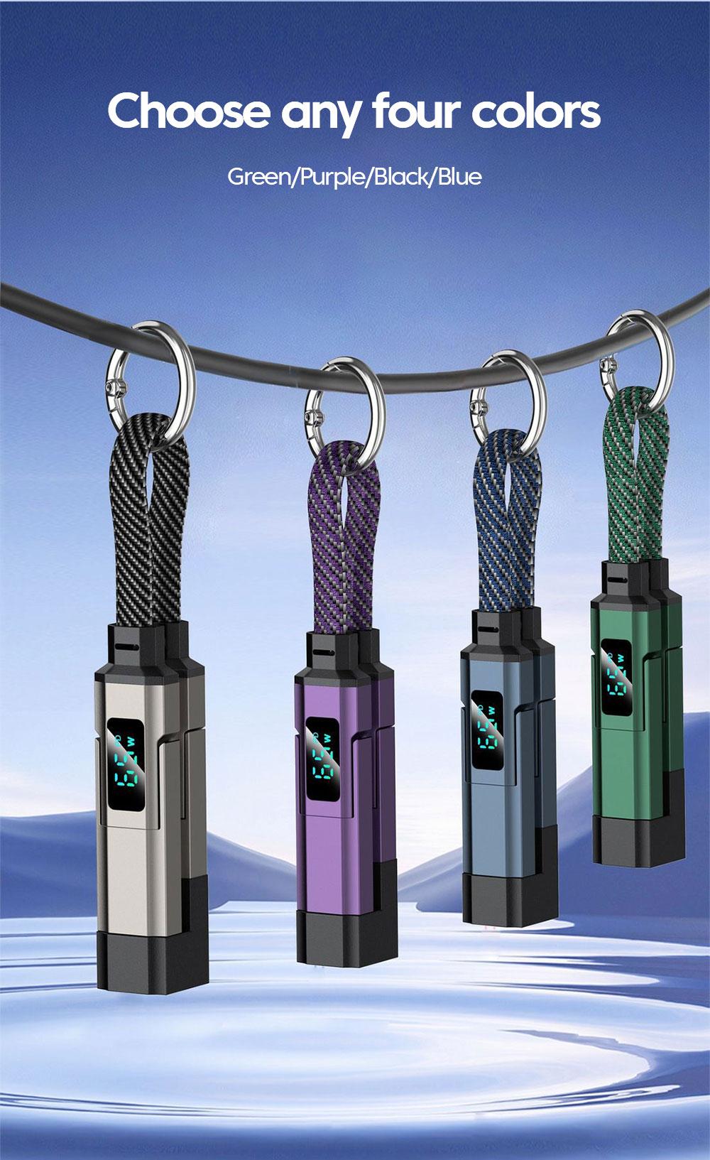 65W 4 in 1 Digital Display Super Fast Charging Keychain Data Cable Intelligent Digital Display Short Wire
