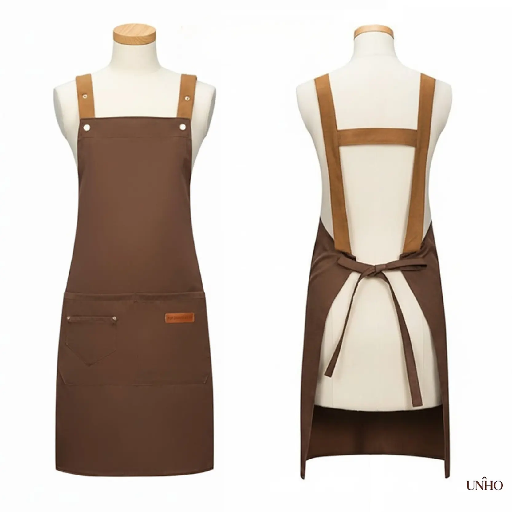 Unisex Catering‑Style Apron With Metal Snap Buttons, 3‑Level Adjustable Straps, Waterproof Oil‑Proof Fabric, Practical Work Garment For Restaurant Jobs, Home Cooking And Daily Household‑Chore Scenes