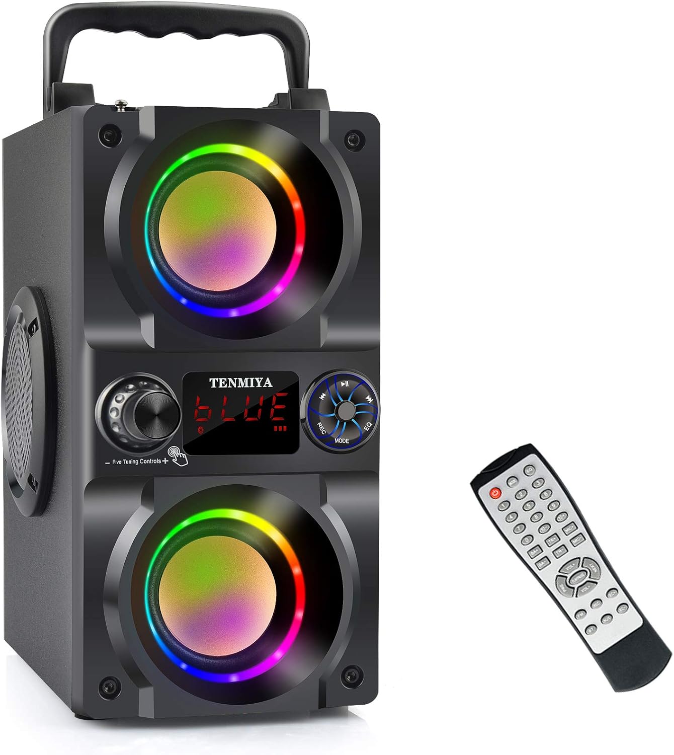 Bluetooth Speaker, 40W (60W Peak) Portable Wireless Speaker with Colorful Lights, Double Subwoofer Heavy Bass, FM Radio, MP3 Player, Bluetooth 5.0, Loud Stereo Speakers for Home Outdoor Party Camping for Gifts