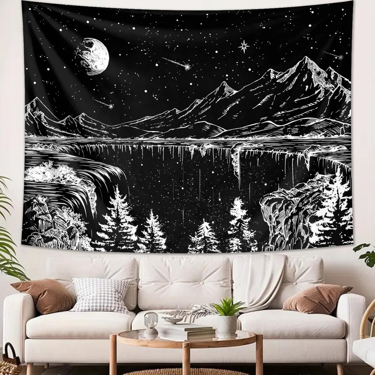Abstract Starry Night Mountain Landscape Pattern Tapestry for Mean Girls Decorations, 1 Count Wall Hanging Tapestry Art for Home Living Room Bedroom Decor, Tapestry Wall Mural
