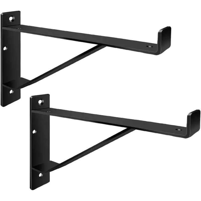 Duty Shelf Brackets 16 inch Industrial Wall Brackets with Lip Metal Storage Brackets Include Screws 2 Pack Black