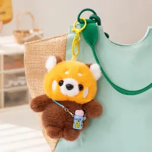 10-12cm Cartoon Stuffed Animal Penguin Elephant Plushies Soft Toys Kawaii Small Capybara with Mini Bottle Charm Decoration