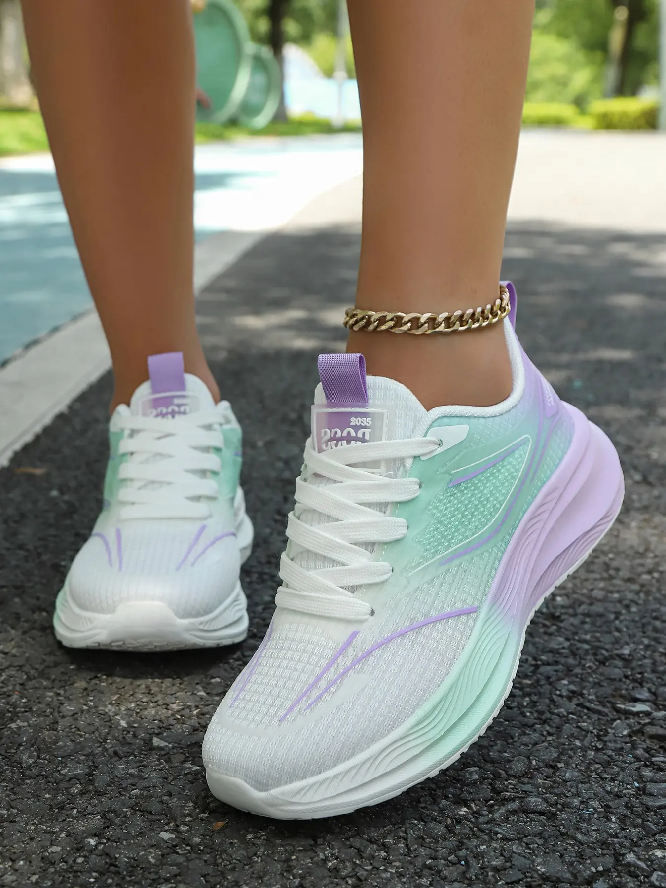 2026 New Women's Gradient Mesh Trendy Sporty Running Shoes, Lightweight Thick Sole Shock Absorption, Breathable Anti-Slip Daily Fitness Walking Shoes