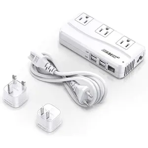 BESTEK Universal Travel Adapter 220V to 110V Voltage Converter with 0-2.4A 4 Port USB Charging and UK/AU/US/EU Worldwide Plug Adapter (White)