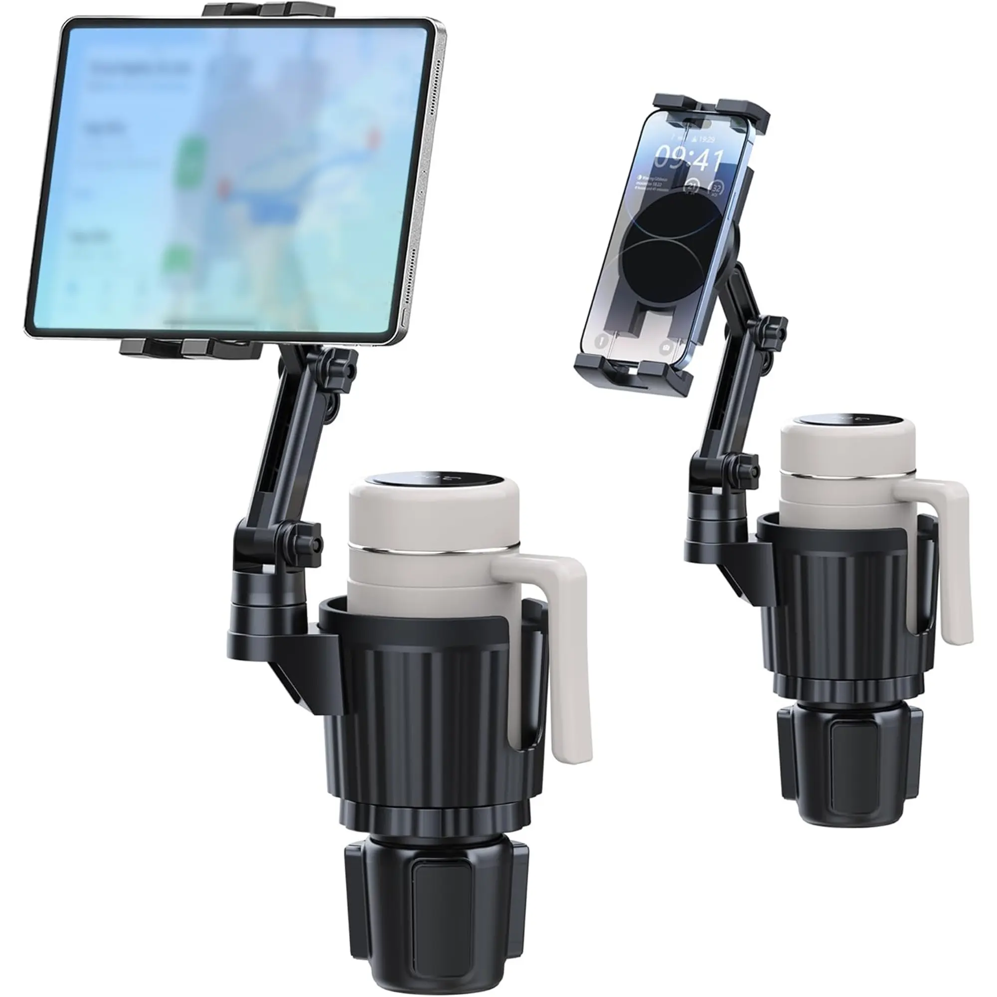 Phone Holders for Your Car, 2 in 1 Universal Cup Holder Expander Adjustable Base with Phone Mount, Long Arm with 360°Rotation Cup Holder Phones Mount for Car Compatible with All Smartphones, Phone Holders For Your Car Cupholder