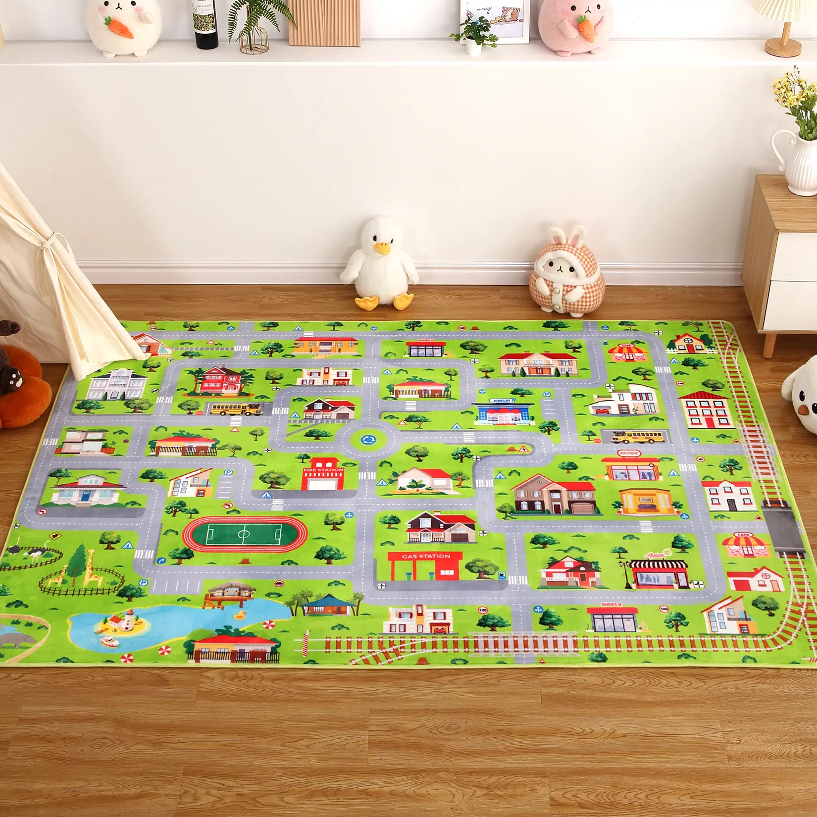 Washable Kids Room Rug, Ultra Non Slip Kids Road Playmat Rug, Educational Town City Map Washable Carpet for Girl Boy Playroom Bedroom, Safer Play Mat for Children Baby Toddler