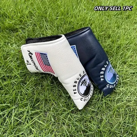 Embroidered Golf Putter Cover, 1 Count Durable PU Leather L-shaped Design Golf Club Head Cover, Protects Clubhead from Damage, Golf Accessory, Golf Equipment, Golf Gear, Golf Item