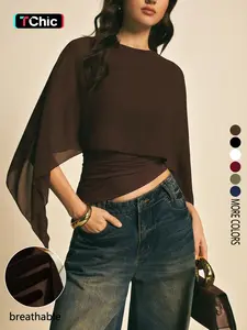 Elegant Asymmetric Blouse for Women,Batwing Sleeve Design, Perfect for Daily Wear & Casual, Stylish Ladies' Top.