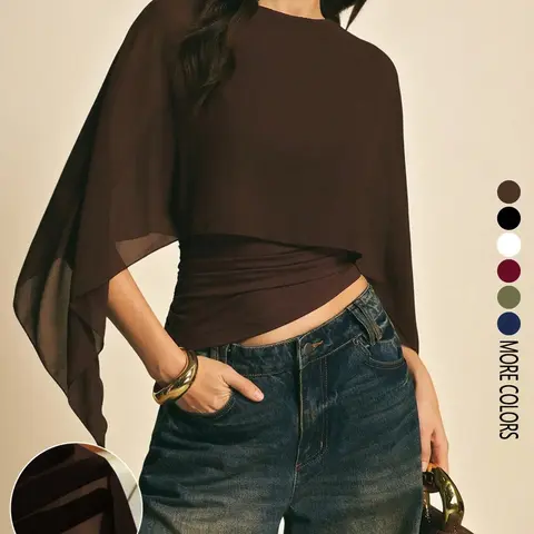 【Black Friday】Elegant Asymmetrical Blouse for Women, Batwing Sleeve Design, Perfect for Everyday & Casual Wear, Stylish Fashion Ladies' Top