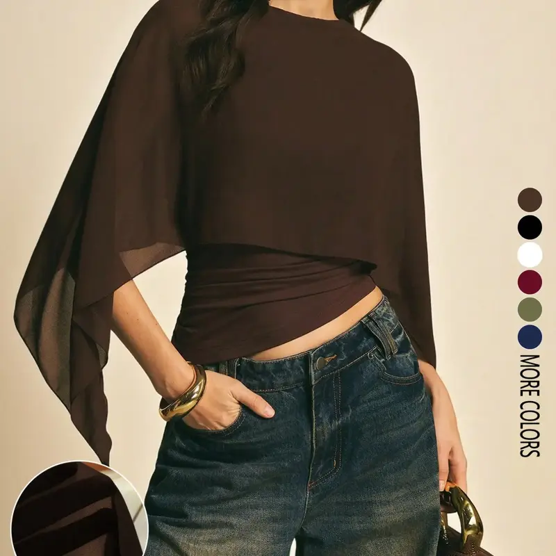 【Black Friday】Elegant Asymmetrical Blouse for Women, Batwing Sleeve Design, Perfect for Everyday & Casual Wear, Stylish Fashion Ladies' Top