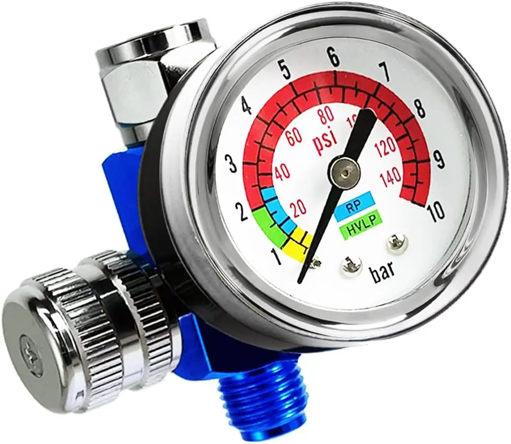Inline Air Pressure Regulator with Pressure Gauge, 1/4 NPT Brass Body Spray Gun - 0-150 PSI Flow Control Valve, Pneumatic Tools Accessory for Painting Spray, Automotive Tire Inflation