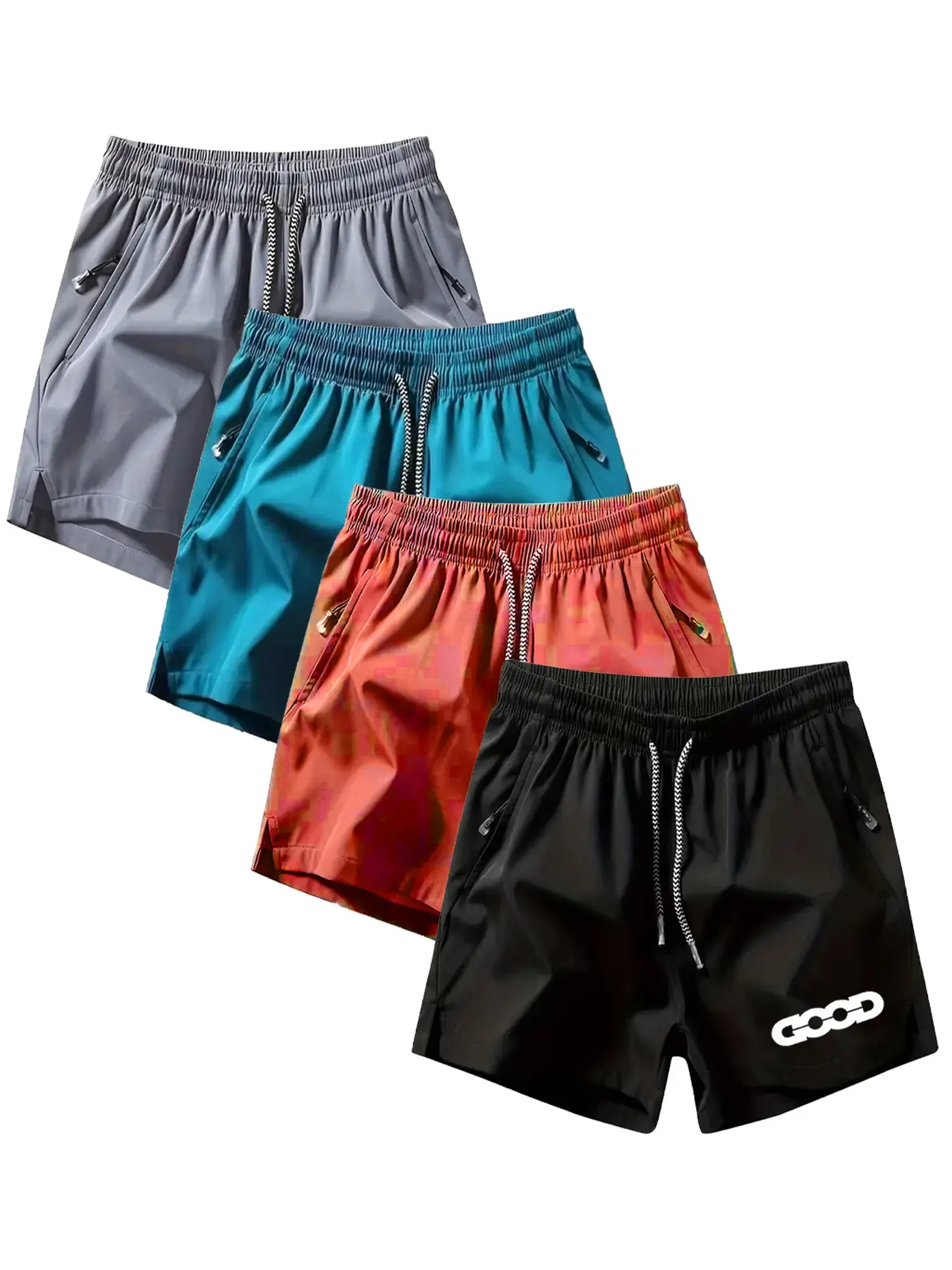 Summer Men's Quick-Dry Sport Shorts, Graphic Letter Print, Drawstring Zipper Pockets, Breathable Loose Fit, Outdoor Training Casual Pants