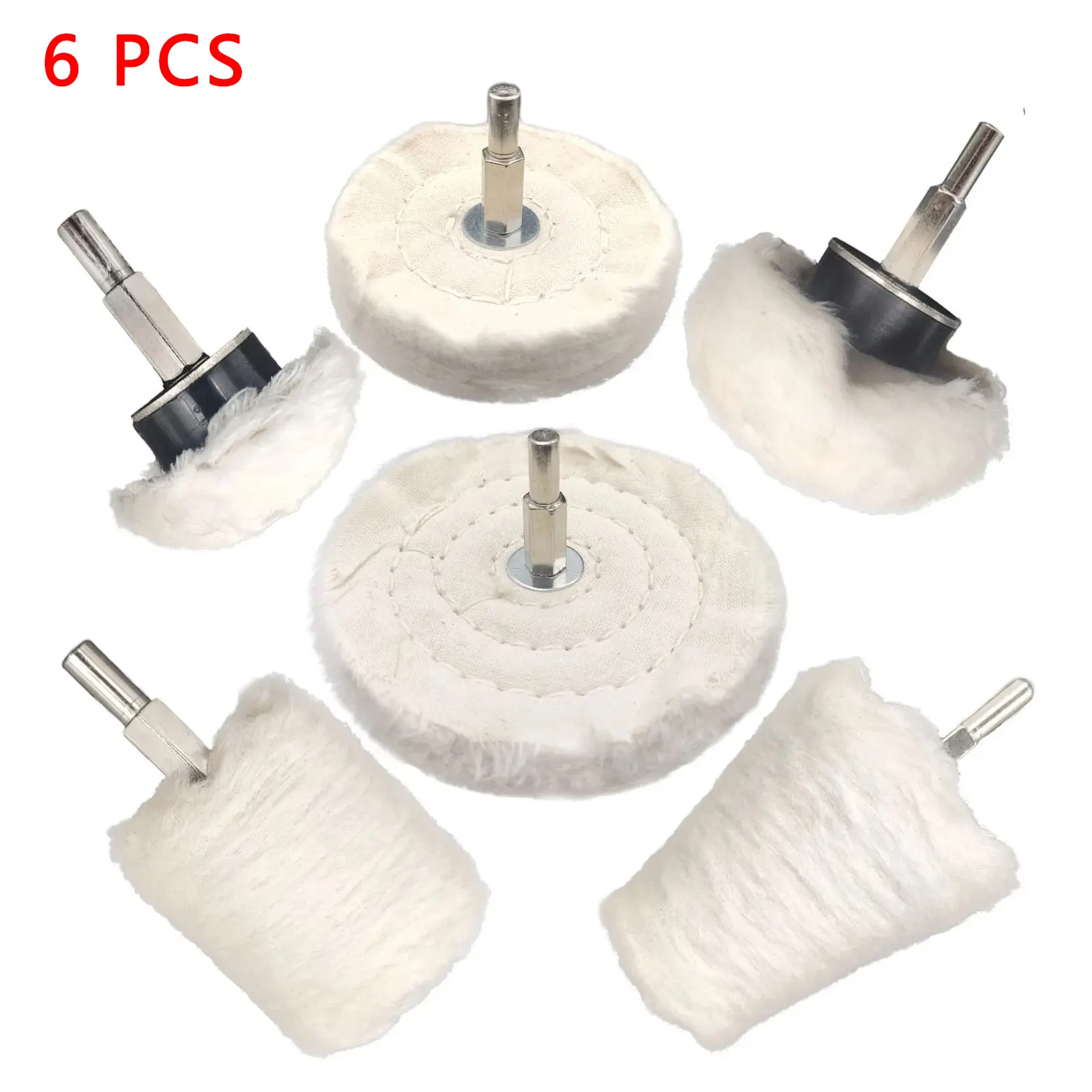 6PCS Buffing Wheel for Drill, Buffing Pad Polishing Wheel Kits, Wheel Shaped Polishing Tool with 1/4" Handle for Metal Aluminum, Stainless Steel, Chrome, Jewelry, Wood, Plastic, Ceramic