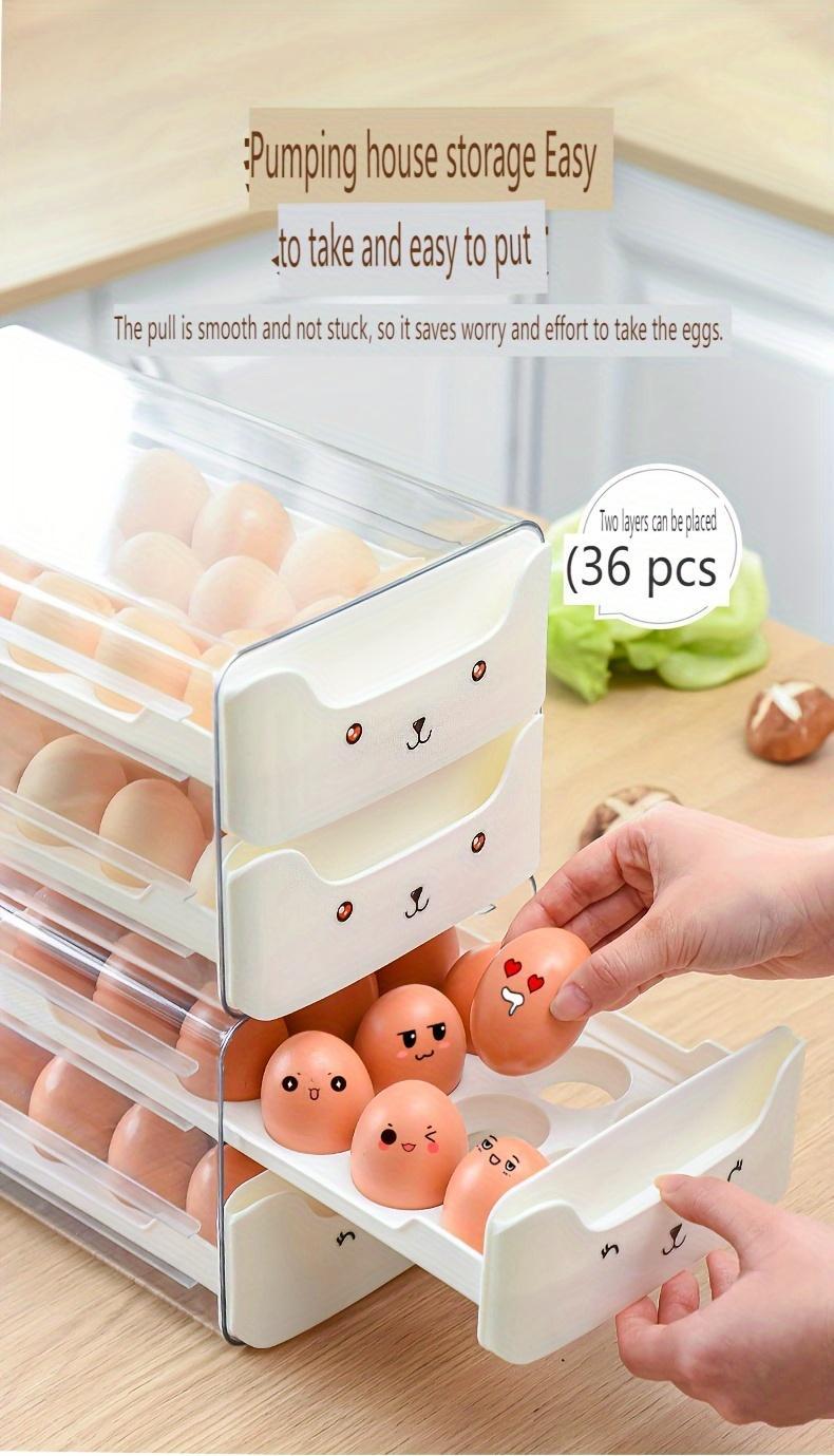 1pc 18/36 Compartment Drawer-Type Egg Rack, Transparent Rectangular Stackable Egg Box, Kitchen Supplies