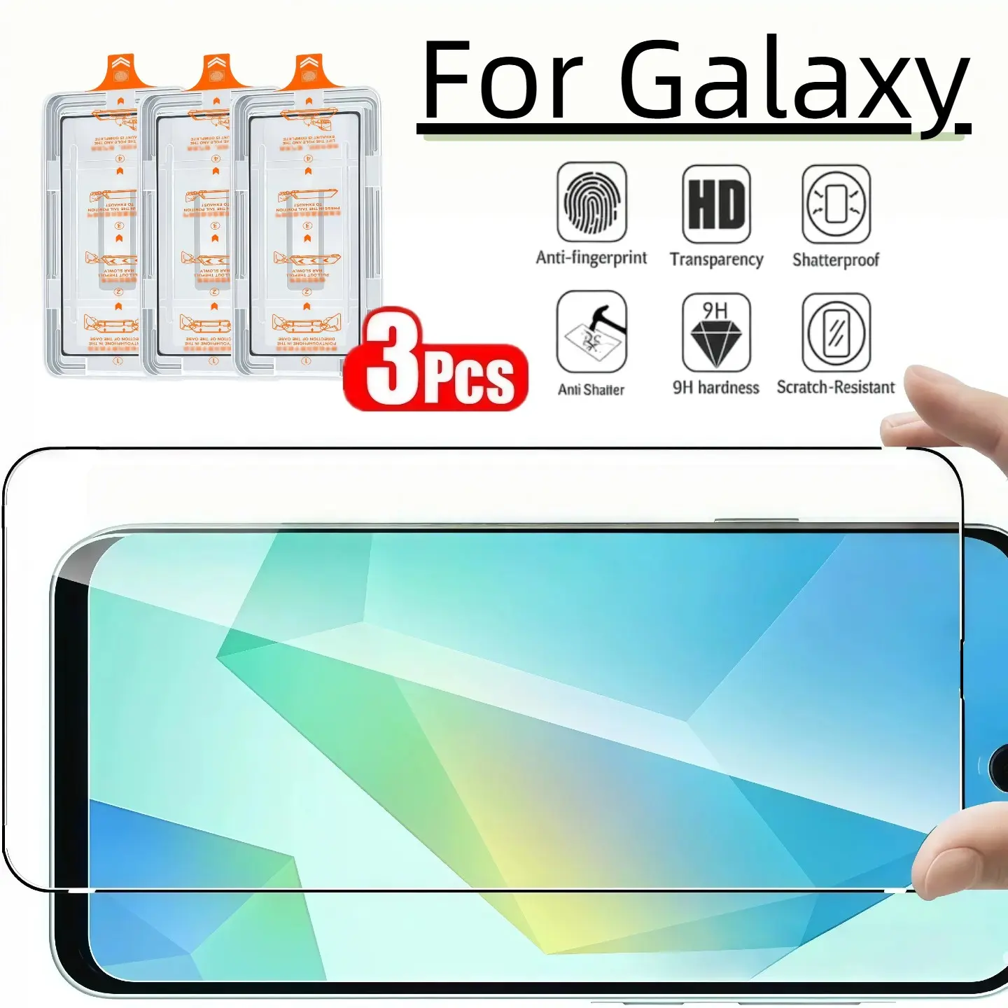 3-Pack Samsung Galaxy Screen Protectors, HD Full Coverage, Scratch-Resistant, Ultra-Sensitive Fingerprint Unlock, Easy Installation, Tempered Glass Cover, Mobile Phone Accessories