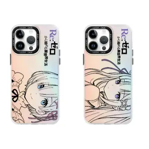 Re:Zero Rem & Emilia Chameleon Iridescent Case for iPhone 17 Promax 16 15 14 13 12 11 PRO Plus Color Shift IMD Phone Case Black Camera Frame Soft TPU Bumper Hard PET Back Anime Design