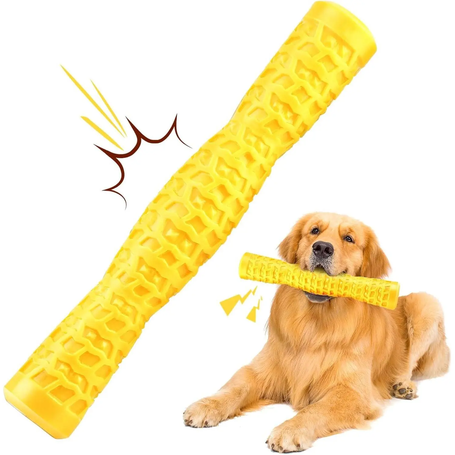 Squeaky Toys Interactive  Toys for Aggressive Chewers Tough Rubber  Toys for Medium/Large Breed, Indestructible Puppy  Toys for  (Yellow)